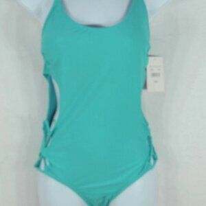 Endless Sun Woman's Swimwear M Side Strappy Cut-Out Cheecky 1 Piece Aqua NWT